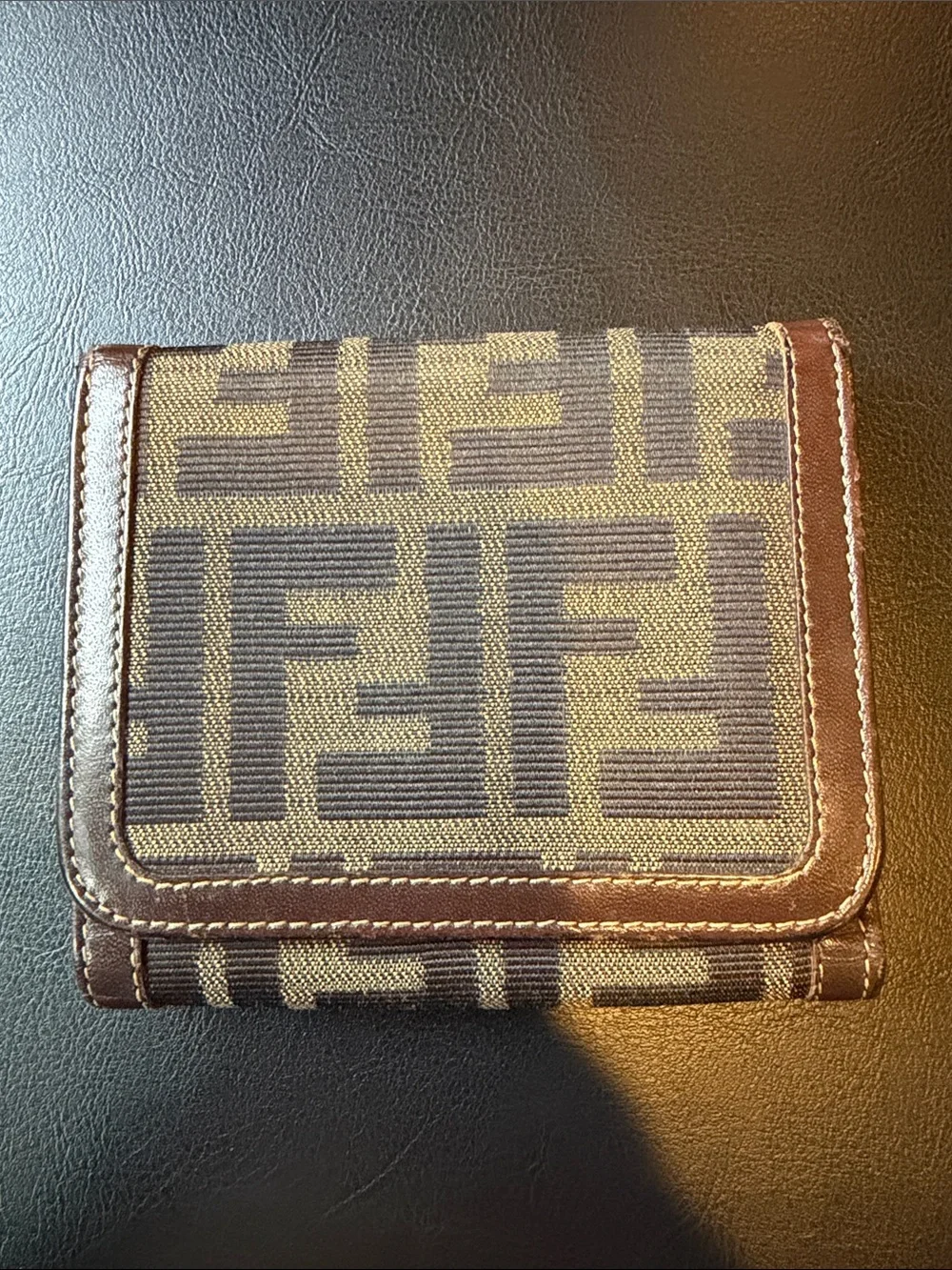 Fendi Zucca Monogram Bifold Wallet in Brown and Black with Coin Pouch